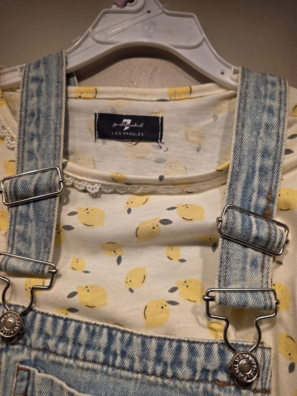 Denim Pinafore Dress with Lemon Print Top - Kids Casual Size 6